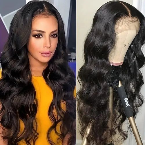 !!HOT!!Jet Black Wavy Synthetic Wigs - Heat Resistant Lace Front For African Ladies