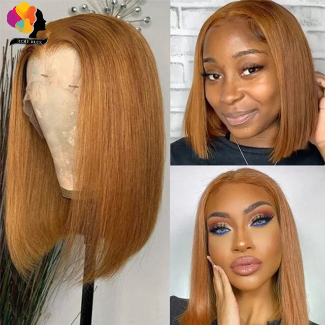 Ginger Blonde Bob Wig 6*2 Deep Part Human Hair Wigs for Black Women Burgundy 99J Red Colored Lace Front Straight Human Hair Wig