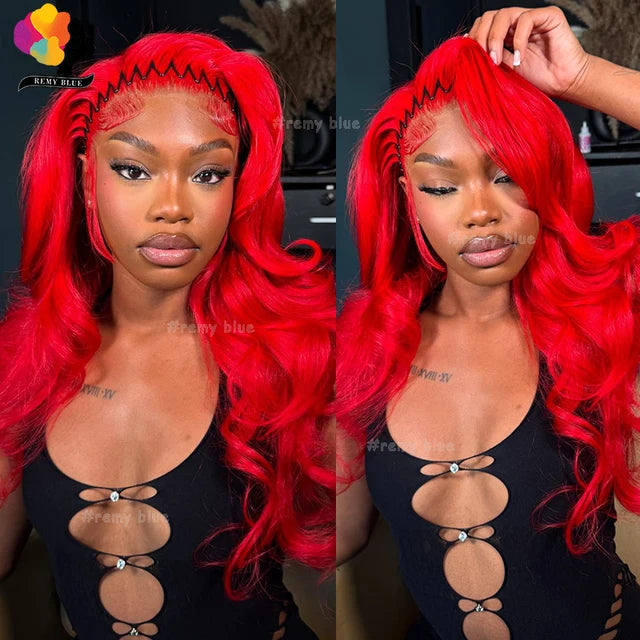 Red Lace Front Human Hair Wig Body Wave 13x6 Lace Frontal Wigs for Black Women Colored 99j Burgundy Human Hair Wigs Pre-Plucked