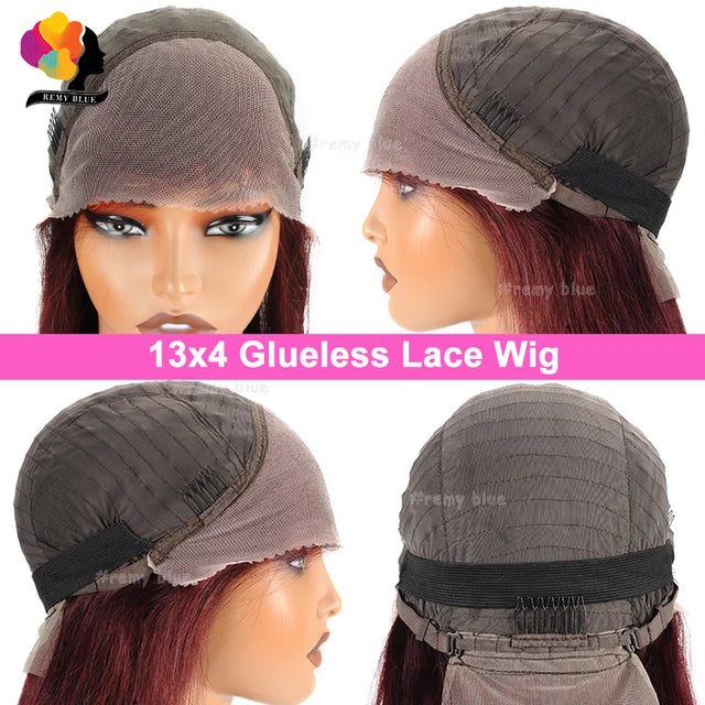 Burgundy Glueless Human Hair Wigs 13x4 Lace Front Wig Pre-Plucked Wear Go Straight Human Hair Lace Frontal Wigs for Black Women