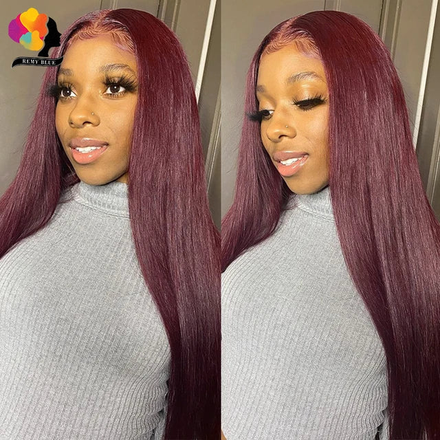 Burgundy Glueless Human Hair Wigs 13x4 Lace Front Wig Pre-Plucked Wear Go Straight Human Hair Lace Frontal Wigs for Black Women
