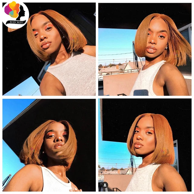 Ginger Blonde Bob Wig 6*2 Deep Part Human Hair Wigs for Black Women Burgundy 99J Red Colored Lace Front Straight Human Hair Wig