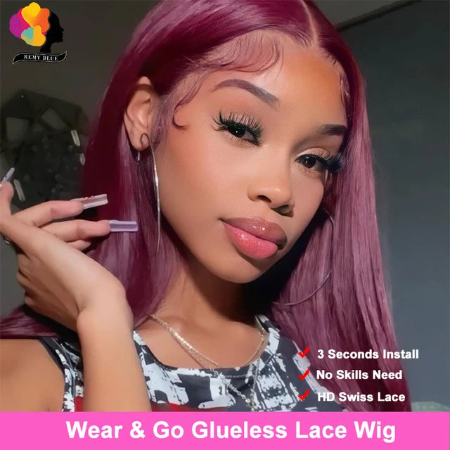 Burgundy Glueless Human Hair Wigs 13x4 Lace Front Wig Pre-Plucked Wear Go Straight Human Hair Lace Frontal Wigs for Black Women