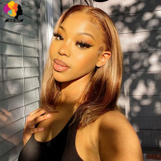 Ginger Blonde Bob Wig 6*2 Deep Part Human Hair Wigs for Black Women Burgundy 99J Red Colored Lace Front Straight Human Hair Wig