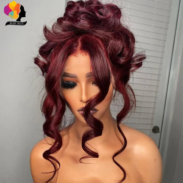 Burgundy 13X6 Lace Frontal Wigs Human Hair Body Wave Lace Front Wig Colored 99J Red Lace Front Human Hair Wigs for Black Women