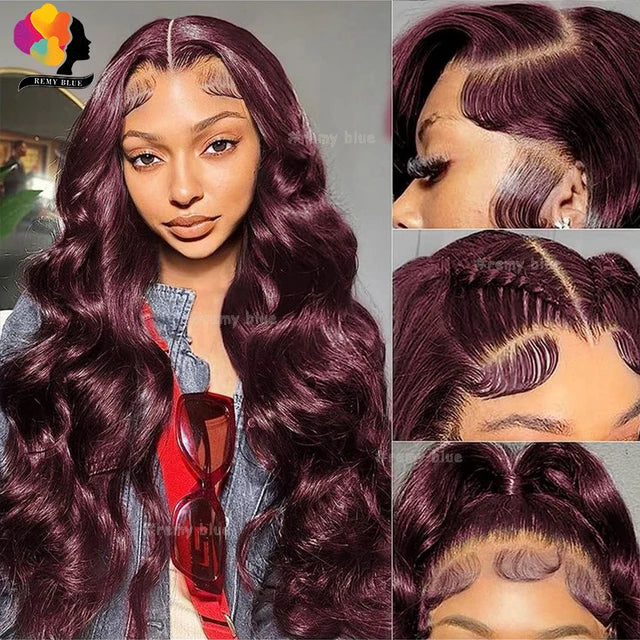 Burgundy 13X6 Lace Frontal Wigs Human Hair Body Wave Lace Front Wig Colored 99J Red Lace Front Human Hair Wigs for Black Women