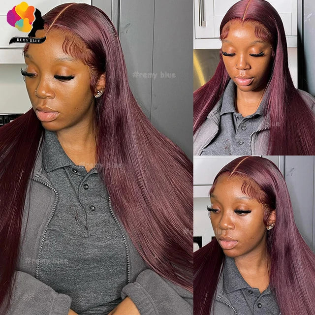Burgundy Glueless Human Hair Wigs 13x4 Lace Front Wig Pre-Plucked Wear Go Straight Human Hair Lace Frontal Wigs for Black Women